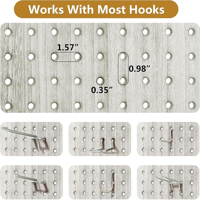Asnefeli Pegboard Display Room Divider with 16 Hooks, 4 Panel 5.6Ft Wood Room Divider Folding Privacy Screen, Portable Freestanding Wall Organizer for Retail Craft Art Display Board, White