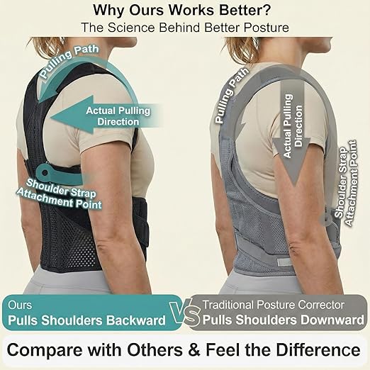 Full Back Posture Corrector for Women & Men – Pull-Back System Posture Brace – Wide Soft Straps, Breathable Mesh, Adjustable Support for Slouching, Rounded Shoulders & Upper Spine Pain Relief