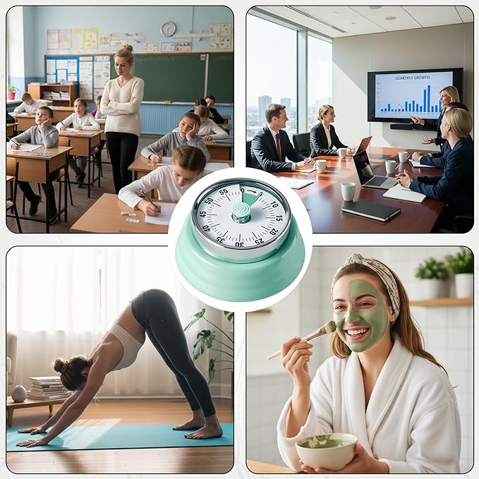 KwonfaiDelil 60-Minute Magnetic Visual Timer, Silent Operation and No Battery Needed, Time Management Tools for Kitchen, Homeschool Desk, Office Meetings & Home Learning Timer (Green)