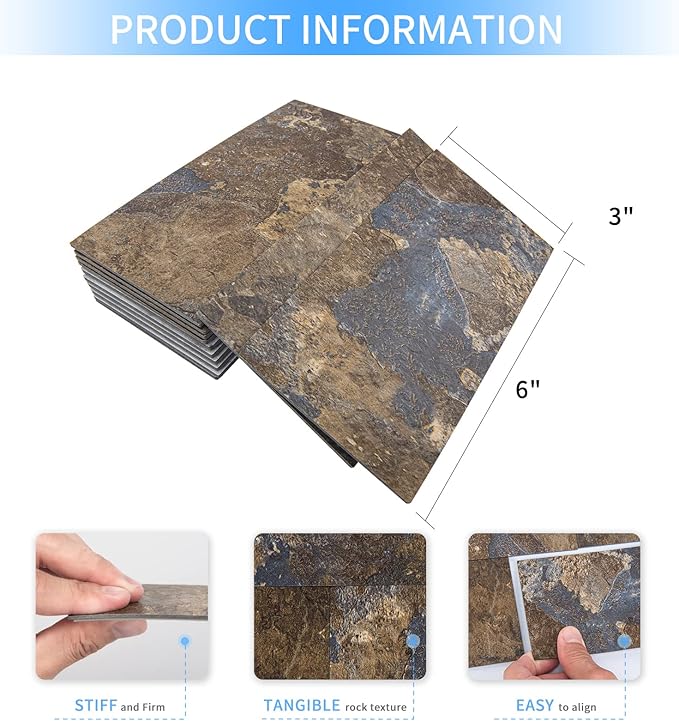 Art3d 102-Piece Peel and Stick Tile Backsplash for Kitchen Bathroom, 3in. × 6in. Stick on Subway Tile Rust Slate