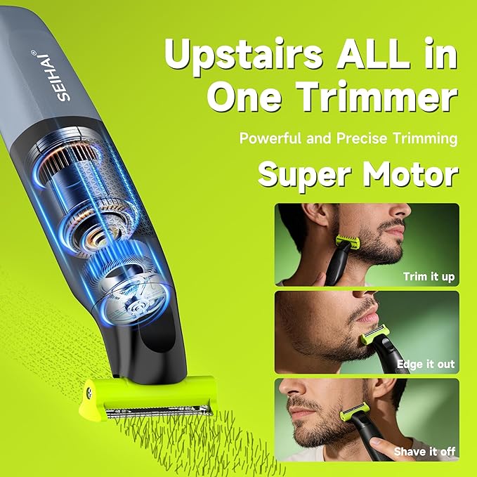 SEIHAI Body Hair Trimmer for Men, Painless Electric Beard Trimmer, Groin Trimmer for Pubic Hair, Chest, Legs, Bikini, Waterproof & USB-C with Self-Sharpening Blade Technology, with 6 Combs