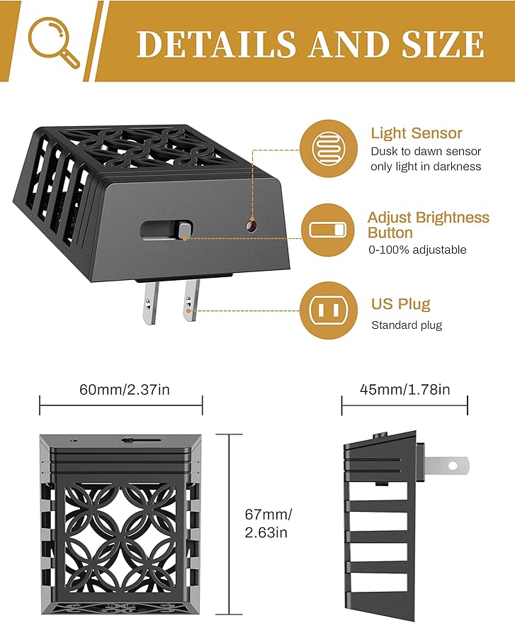 DORESshop Plug-in Night Lights [2 Pack], Dusk to Dawn Sensor, Adjustable Brightness, Decorative Nightlight for Bathroom, Hallway, Stairway, Soft White