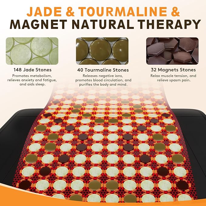 UTK Far Infrared Heating Pad for Back, 5X Pain Relief with Magnets Stone, Jade & Tourmaline, FSA-HSA Eligible Weighted Pad, Hotter to 159℉, 4H Auto-Off, Gift for Women Men, 39'' x 22'' Extra Large