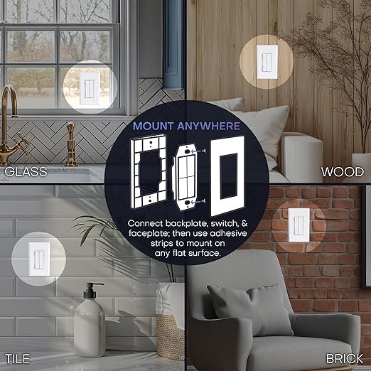 RunLessWire Click for Philips Hue – Battery-Free Wireless Smart Light Switch, 30ft Range – Works Natively with Philips Hue Bridge – Wall Mount Kinetic Switch - Decora Style, Brown