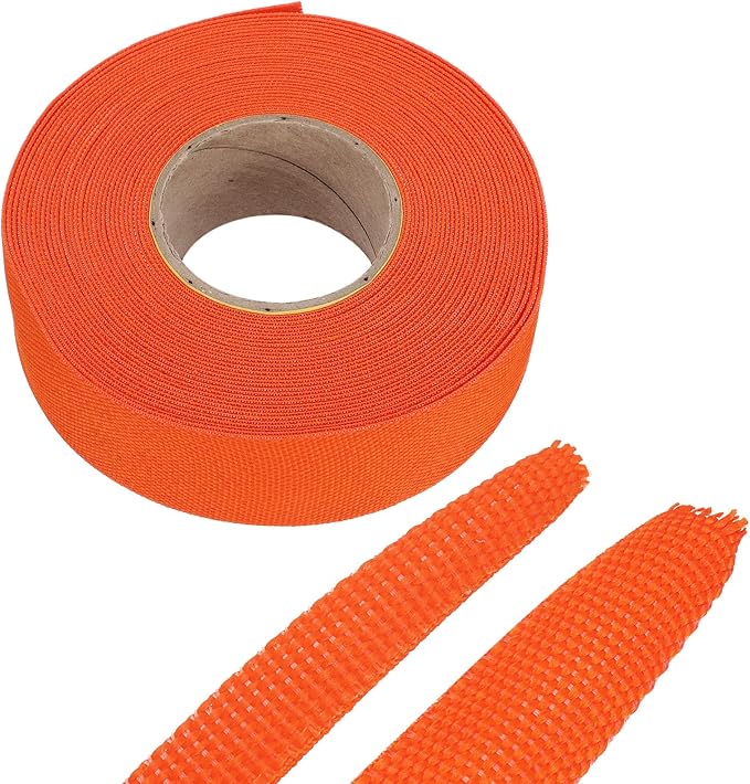 MECCANIXITY Braided Cable Sleeves Heat Shrinkable Fabric Sleeving, 1" 40ft Orange 2:1 Ratio Heat Shrinkable Cord Protector for Harness Cable, Network Cable Protection, Cable Management