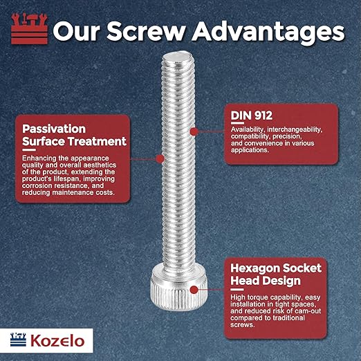 Kozelo 25pcs Socket Head Cap Screws - [M5-0.8 x 35mm] 304 Stainless Steel Allen Socket Drive for Electrical Motor 3D Printing Fan Engine Replacement Use, Silver