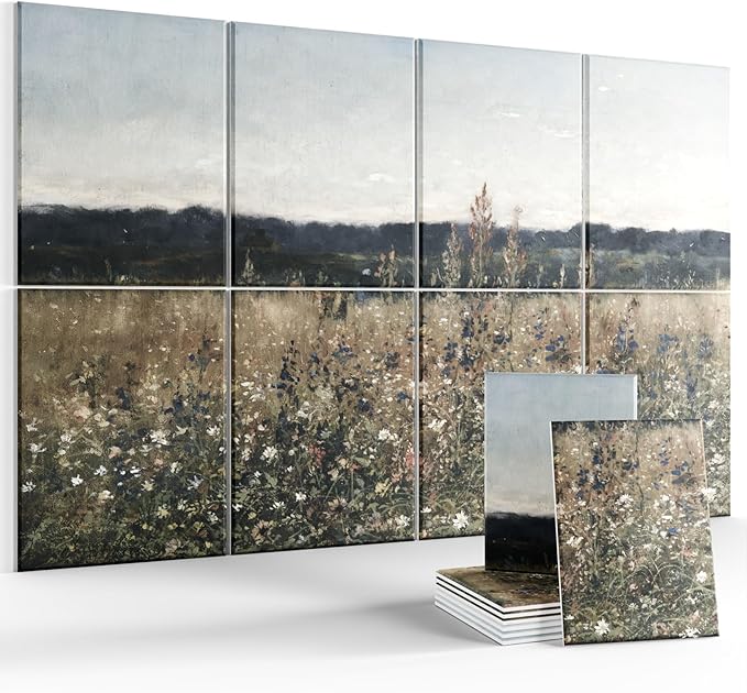 Wall Art Acoustic Panels,35''X24''Sound Absorbing Panels-8-Pack with 50 Adhesive Tabs, Decorative Sound Absorbing Panels for Living Room and Recording Studio, Offices-Champ Fleuri