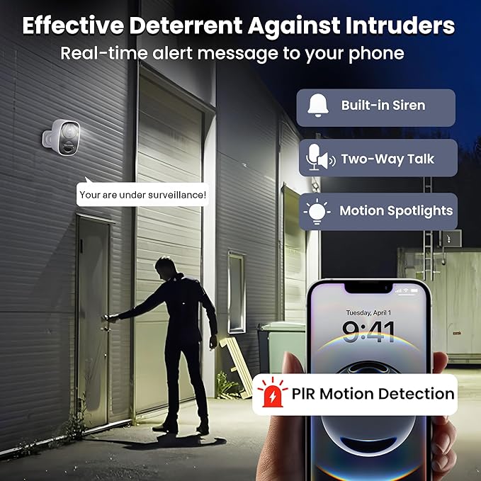 2025 Upgraded 2K Security Cameras Wireless Outdoor (2 Pack), Free Cloud Storage, Long Battery Life, AI Motion Detection, Spotlight & Siren, Waterproof, WiFi Surveillance Outdoor Camera with 2-Way Talk