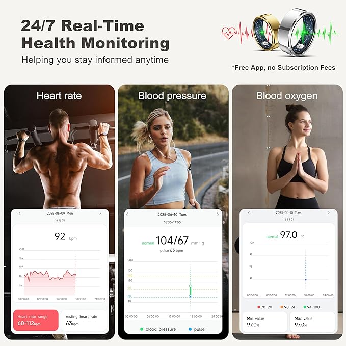RIFESI Smart Ring for Women Men, Fashion Minimalist Fitness Ring & Sleep Tracker Ring with Heart Rate, Blood Pressure,5ATM Waterproof Health Ring, No Subscription, Gifts for Women Men Gift (Gold,12)