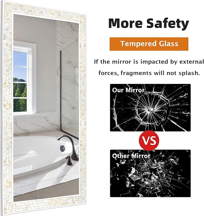 Tanmicoshomy 24 x 47 Inch White Rectangle Wall Mirror, Rectangular Mirrors for Bathroom, Bedroom Living Room or Entryway, Wall Mounted Horizontal or Vertical