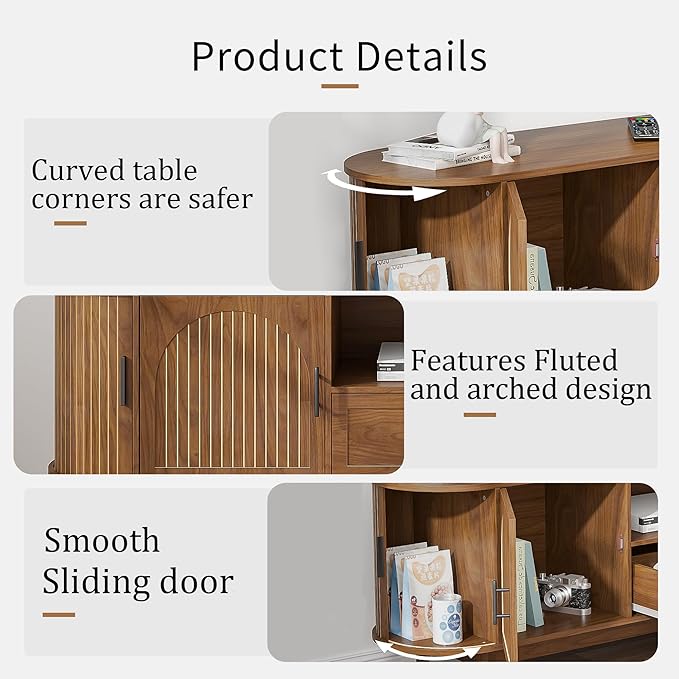 Mxtxmy 70" Fluted TV Stand for Tvs up to 80", Mid-Century Modern Entertainment Center with Drawers and Fluted Doors, Curved TV Media Console Table with Sliding Doors for Living Room, Bedroom (70")