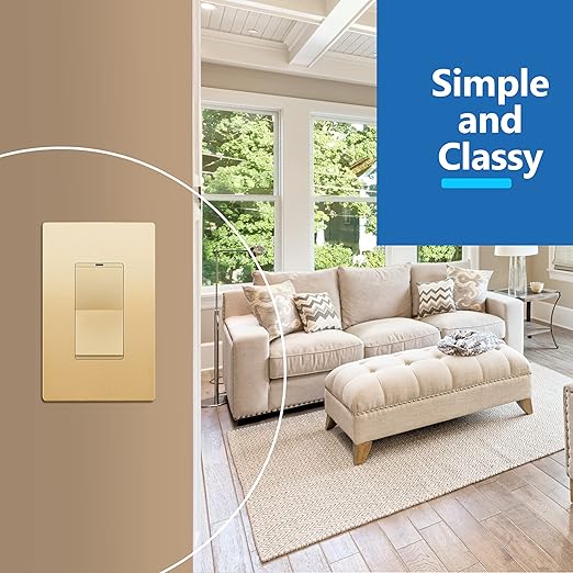 LIDER Minimalist Design Matte Finish Lighted 4-Way Decorator Light Switch, Four Way Frameless Rocker Switch, Residential/Commercial Grade, 15A 120V/277V, UL Listed, LS15-4W-GD, Gold
