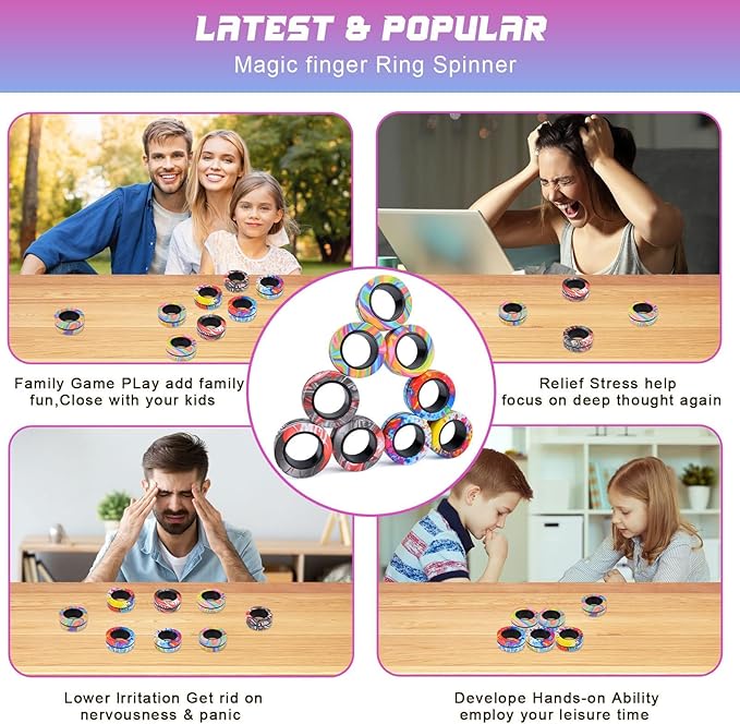 Cevioce Valentines Day Gifts for Him 8+ Year Old Teen Boy Adults, Magnetic Rings Fidget Toy Set, ADHD Anxiety Magnetic Fidget Toys Adults Fidget Spinner Rings for Relief, Easter Basket Stuffers 7