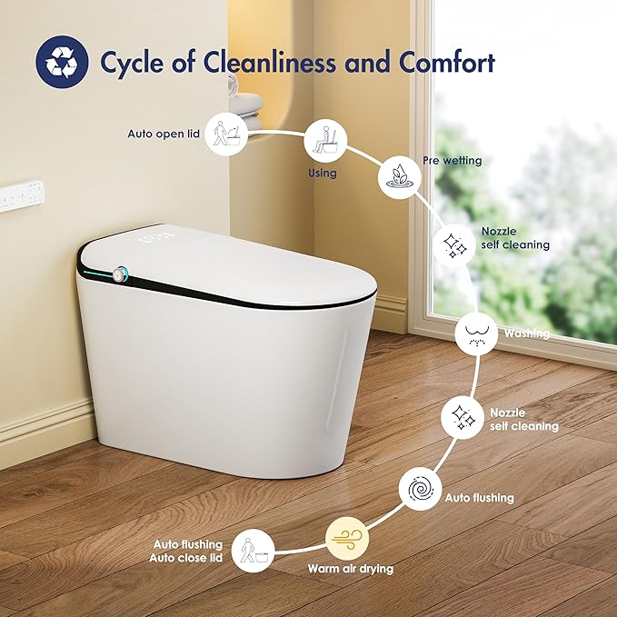 Eridanus Smart Toilet with Bidet Built in, One Piece Bidet Toilet for Bathrooms, Auto Open/Close with Digital Display, Foot Sensor Flush, Warm Water Wash & Dryer, Elongated Heated Seat, White & Black