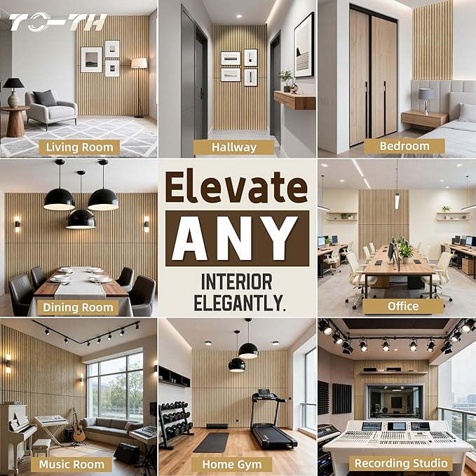 TO-TH Wood-Look Acoustic Wall Panels, 10 Pack 47.2” x 23.6” Sound Panels, Decorative Wood Panels for Wall Sound Dampening Panels for Home, Office, Basement, Teak with Mitered Edges