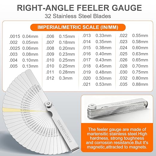 Tokyzexi 2Pcs Stainless Steel Feeler Gauge Set,32 Straight Blades Feeler Gauge&16 Pieces Angled Feeler Gauge Set, Measure Gap and Thickness for Guitar, Spark Plug, Valves Piston Measure Filler Gauge