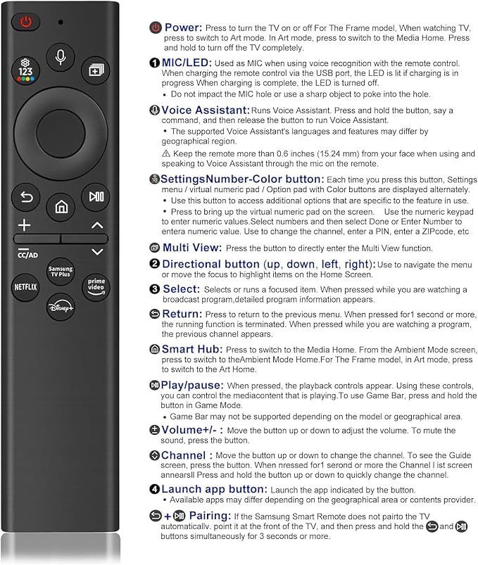 New Replacement Voice Remote Control for Samsung TV, Compatible for All Samsung TV Crystal UHD/Neo QLED/OLED/The Frame 4K 8K TVs