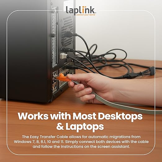 LAPLINK Easy Transfer Cable, Includes PCmover Express Data Transfer Software and High Speed Ethernet Cable, Single Use License, Only Transfers Files and Settings. Compatible with Windows 11