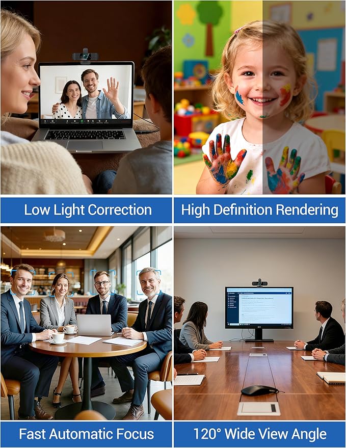 RUWBY QHD 2K Webcam with Built-in Dual Mics, Wide-Angle Lens, Privacy Cover, Tripod Stand, Autofocus PC Camera, Plug and Play for Desktop Computer or Laptop