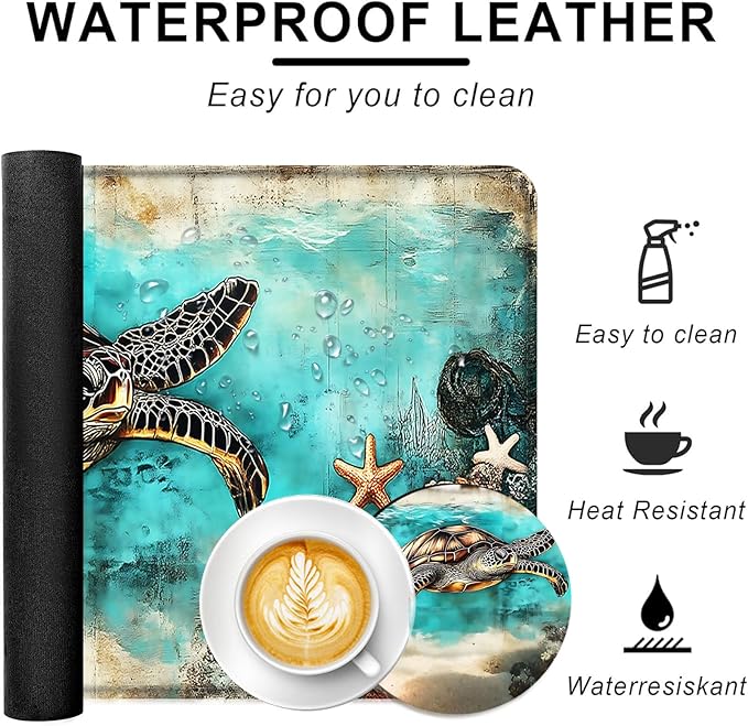 BFUKVOU Large Keyboard Mouse Pad Set, Extended Mouse Pad+Keyboard Wrist Rest Support, Memory Foam Ergonomic Easy Typing, 4Pcs (31.5×11.8 in) Desk Pad Set for Office Home,Watercolor Sea Turtle