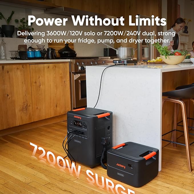 Jackery HomePower 3600 Plus Portable Power Station with AC Cable, Extra Battery and 2x 200W, 3600W AC Output, 7168Wh LFP Solar Generator, Expandable up to 21kWh, Essential Home Backup for Home Use