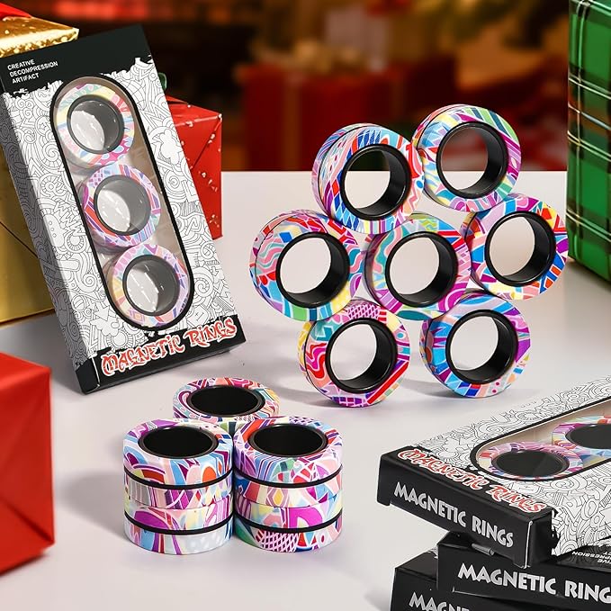 Magnetic Rings Fidget Toys for Adults,Fidget Spinner Rings for Anxiety Relief Therapy Toys for Teens Boy and Girl Ages 8-13,Gift for Kids Party Favors Stocking Stuffers,3pcs