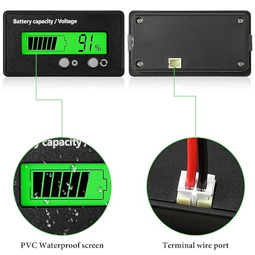 DC 12V 24V 36V 48V 60V 72V 84V Golf Cart Battery Meter with Alarm, Front Setting and Switch Key Battery Capacity Voltage Indicator Gauge Acid and Lithium ion Indicator