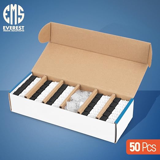 Everest 90° Angled RJ45 Cat6 Keystone Jacks 50-Pack in Black - Image 2