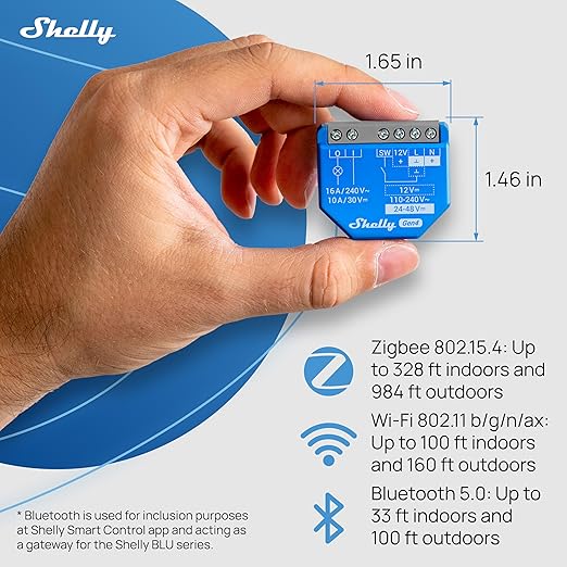 Shelly 1 Gen4 | Wi-Fi, Zigbee & Matter Smart Relay Switch with Dry Contacts, 1-Channel 16A | Home Automation | Alexa, SmartThings, Google Home, Apple HomeKit Compatible | Garage Door Opener (2 Pack)