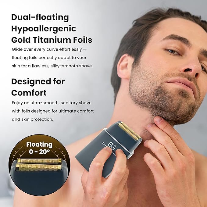 Electric Razor for Men Face with Double Titanium Foils, Professional Barber-Style shavers for Men, USB Rechargeable, Includes Cleaning Brush, Protective Cap & Pouch (Black)