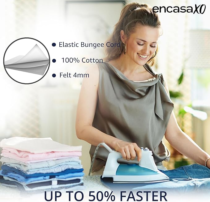Encasa XO Ironing Board Cover and Pad 49"x18" - 4mm Felt Wide Iron Board Cover with Padding - Heat Resistant, Stain-Safe Dye, Non Slip Elastic Bungee Cord Tightening Iron Table Cover Coral