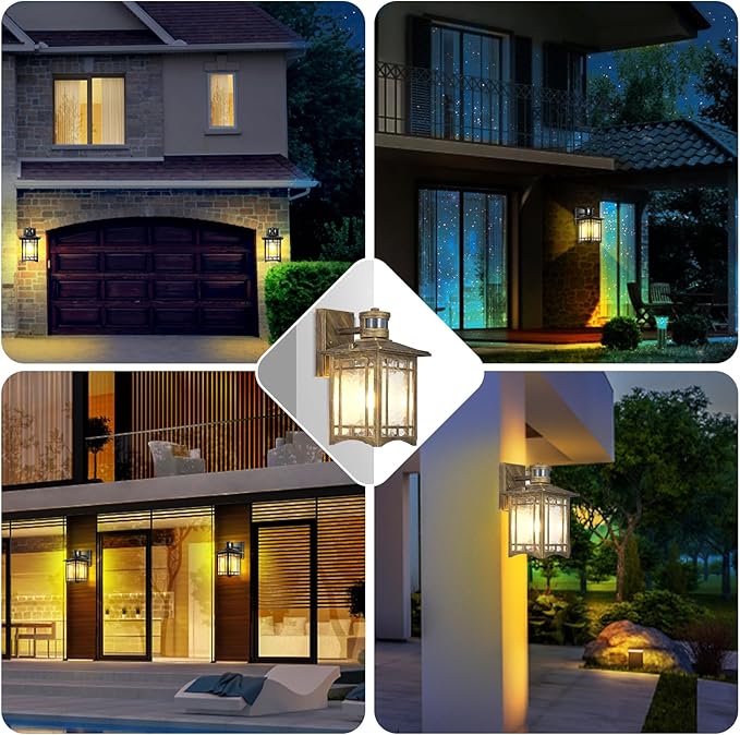 XANGQAN Bronze Outdoor Motion Sensor Lights - Dusk to Dawn Lighting Fixture for Outside House Exterior - Wall Mount Porch Lantern with Yard Front Motion Detector - Garage Patio Anti-Rust Light