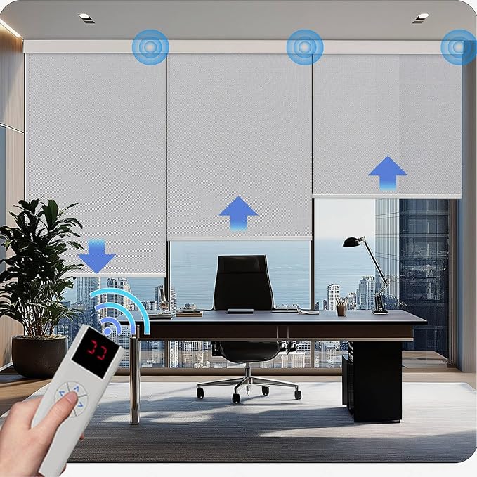 COOLWINDS Motorized Blinds with Remote Cordless Automatic Motorized Shades Custom Blinds for Windows Smart Curtains Compatible with Alexa Google Home(Solar Grey,W25 x H72in)