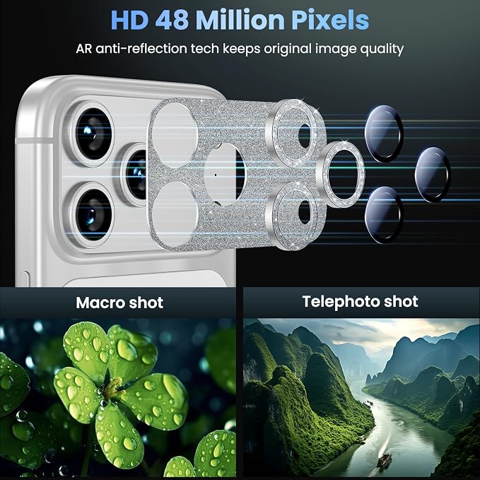 Uyiton for iPhone 17-Pro Camera-Lens Protector: Bling Metal Tempered Glass Rear - Image 3