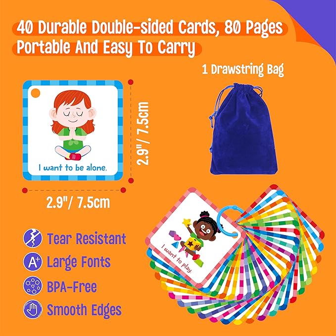 Special Needs Communication Cards, 40 Double-Sided Cards 80 Basic Special Needs for Children and Adults with Autism, Speech Delay Visual Aid Non Verbal Speech Therapy for Toddlers, Kids, Seniors