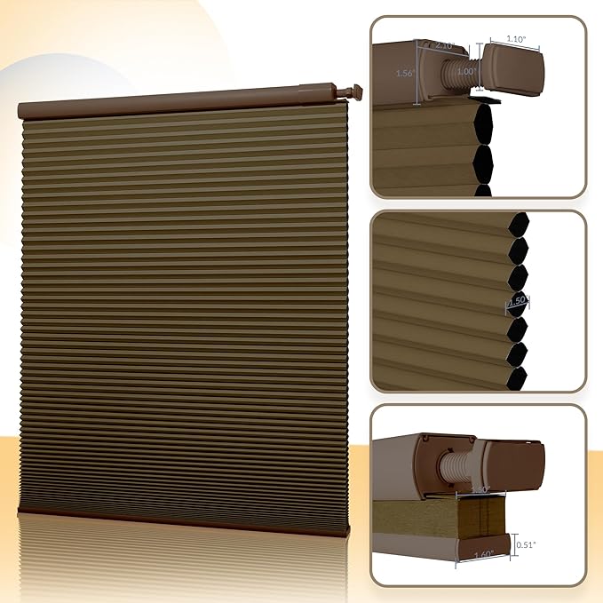 Boolegon No Drill Motorized Cellular Blinds with Remote Motorized Blackout Honeycomb Blinds for Indoor Windows Easy to Install Automatic Cellular Shades for Home,Blackout Dark Brown,Custom Size