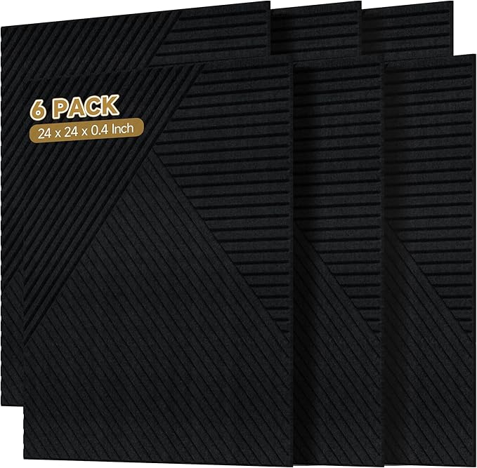Autorific Acoustic Wall Panels,6 Pack Total Size 72 x 48 Inches,Self-Adhesive Decorative Acoustic Panels for Wall and ceiling,Black