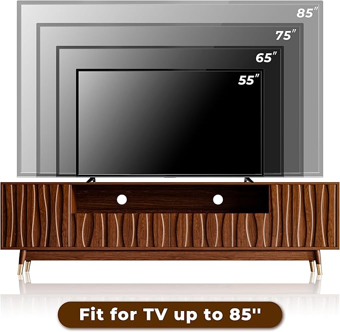 ATJafurn 78‘’ Brown Walnut Finish TV Stand for 65/75/85 Inch TVs, Mid Century Modern Wood Media Console Entertainment Center with 2 Drawers and 2 Cabinets for Living Room Bedroom