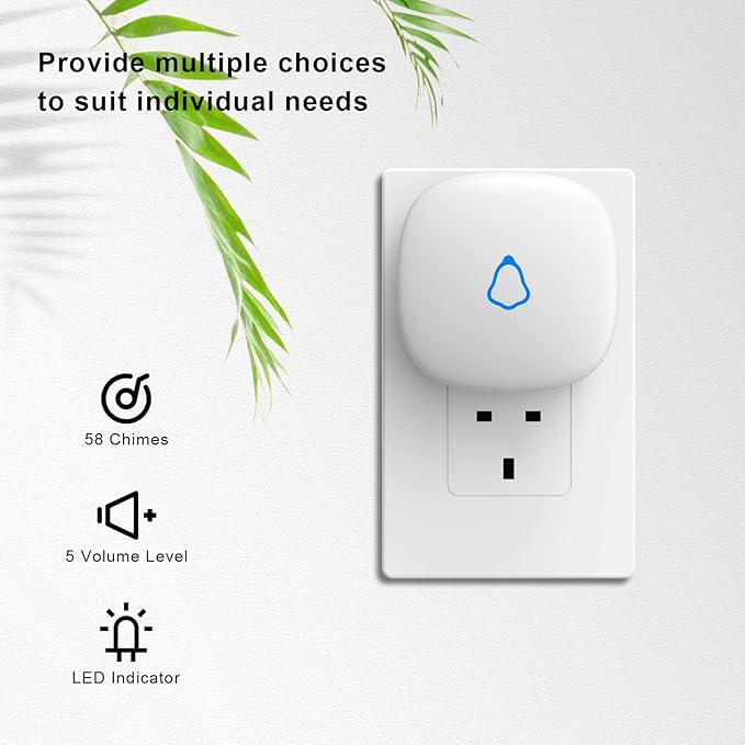 METAK Door Chime, Wireless Door Open Contact Sensor Alarm with 500 FT Range, 58 Chimes and 5 Volume Levels for Business/Store/Home/Office When Entering, 2 Transmitters + 1 Plug-in Receiver