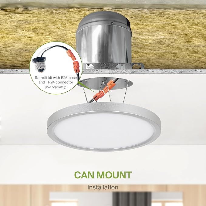ASD LED 7" Round Flush Mount Ceiling Light Fixture, Low Profile Surface Lighting | 5CCT, Dimmable, Ultra-Thin, ETL Listed | 15W 1260LM 2700-6000K 120V | Kitchen, Bedroom, Hallway Lamp | Nickel, 6 Pack