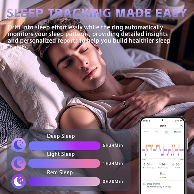 Smart Ring for Men Women – Fitness Tracker Ring with Sleep Monitoring, Heart Rate, SpO2, Blood Pressure, Step & Calorie Counter, No Subscription Fee, iOS & Android Compatible (Black, 14)