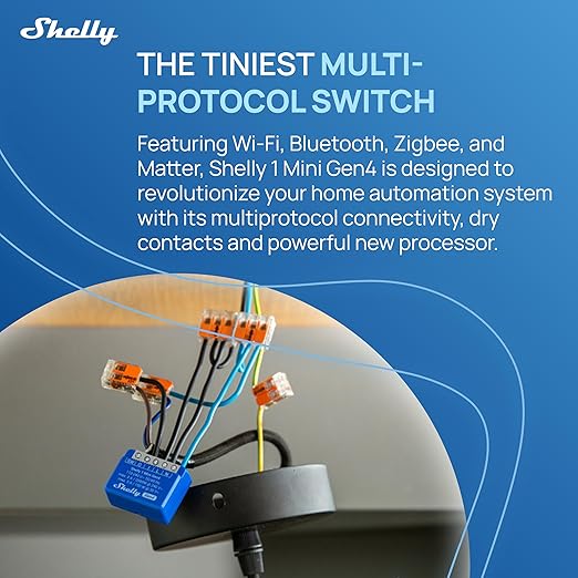 Shelly 1 Mini Gen4 | Wi-Fi, Zigbee & Matter Smart Relay Switch with Dry Contacts, 1-Channel 8A | Home Automation | Alexa, SmartThings, Google, Apple HomeKit Compatible | Garage Door Opener (2 Pack)