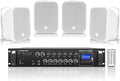 Sound Town Commercial Restaurant Bluetooth Amplifier + Surface-Mount Speaker Set, with One 6-Zone 70V/100V Amplifier with Bluetooth, 4 x 5.25-Inch Surface-Mount Speakers, White (STCA180X4MS5W)