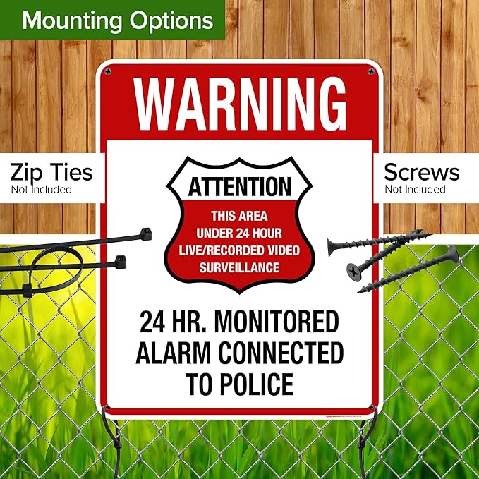 Warning 24 HR. Monitored Alarm Connected To Police Sign, 24x30 Inches, 55 mil thick HDPE (high density polyethylene), Made in USA by My Sign Center