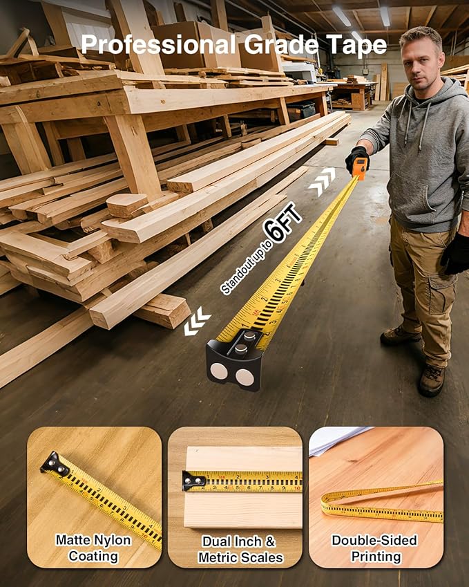 3-in-1 Digital Laser Tape Measure 328Ft Rechargeable Measuring Tool & 16Ft Auto-Lock Tape Measure Movable Magnetic Hook with Area/Volume/Pythagorean, Ft/in/M/Ft+in for Construction, Woodworking, Home