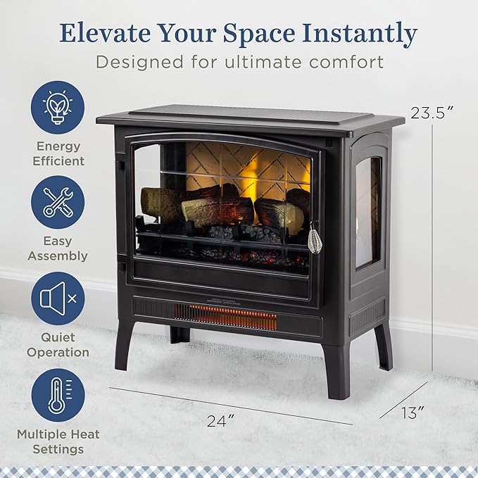 Country Living Infrared Freestanding Electric Fireplace Stove Heater in Bronze | Multiple Flame Colors, Metal Design with Faux Wooden Logs | Alexa/WiFi Enabled - Remote Included