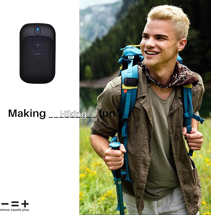 MINUS EQUALS PLUS - = + Golf Speaker/Wireless Wearable Bluetooth Speaker/Portable/Clip on/Up to 18hrs of Battery Life/Built-in Mic for Hands-Free Music and Calls/Water Resistant/Modern Design (Blue)