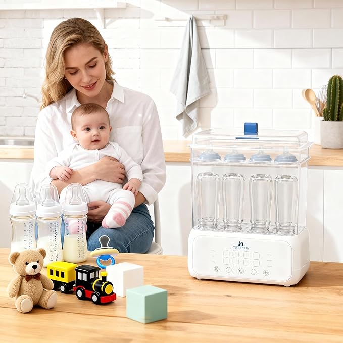 Mammy Bunny 3-in-1 Baby Bottle Sterilizer and Dryer – 6 Smart Modes with Fast Drying, Food Warmer & Storage – Fits 6–8 Bottles, Pacifiers & Pump Parts – BPA-Free