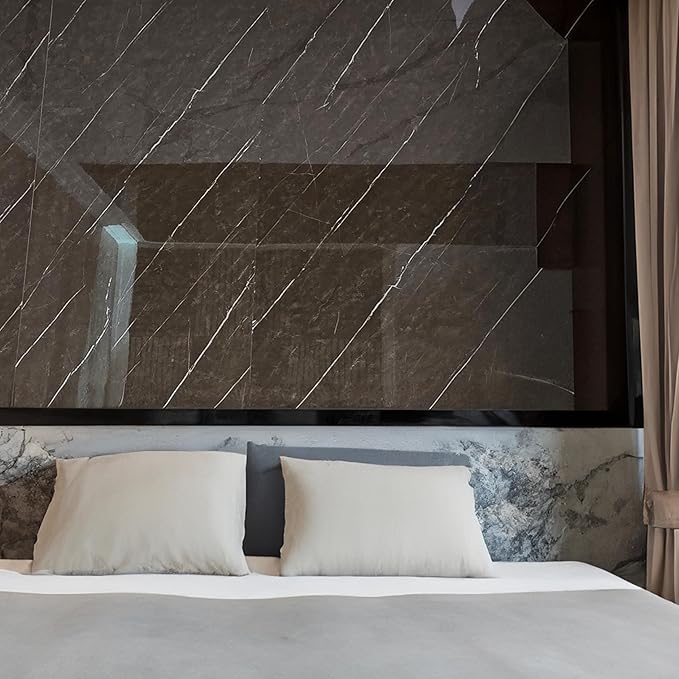 Dundee Deco Faux Marble Wall Panels - Sample - Glossy, Waterproof Indoor Wall Cladding - Chocolate Brown, White Veins - Sample 6" x 6"