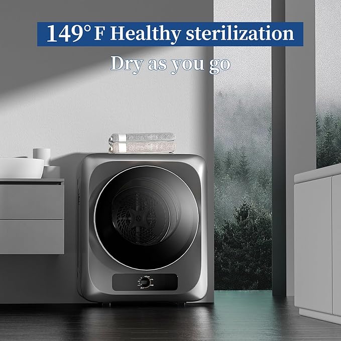 VCJ Portable Clothes Dryer for Apartment, 10lbs Compact Electric Laundry Dryer with Stainless Steel Tub, 1.5 cu.ft Suitable for Apartments, Dorm, RVS